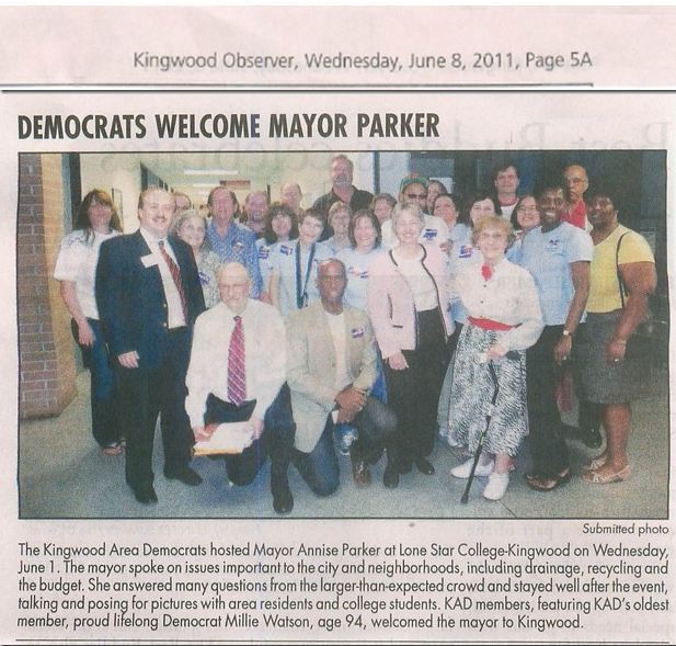 Kingwood Area Democrats Mayor Annise Parker