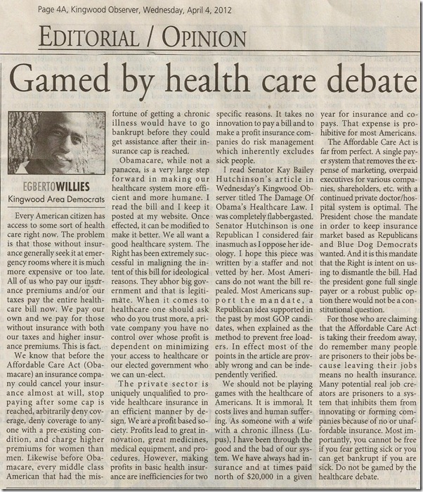 Kingwood Observer 2012-04-04 Gamed by healthcare debate