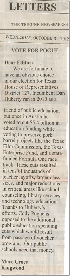 Marc Croes Letter To Editor In Tribune (2012-10-17)