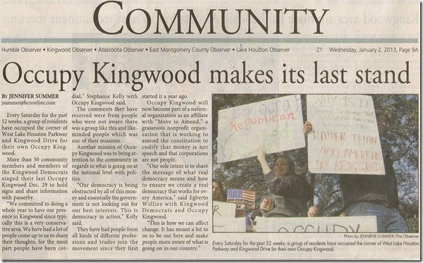Occupy Kingwood Makes Last Stand