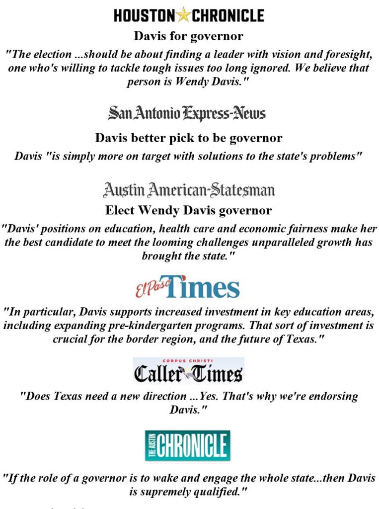 Wendy Davis Newspaper Endorsements