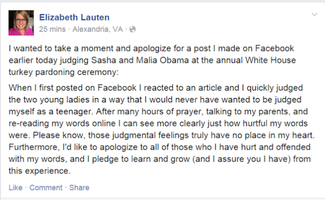 Elizabeth Lauten apology