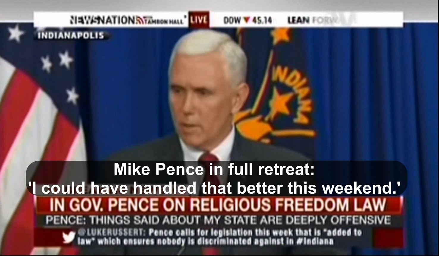 Mike Pence in retreat of Indiana religious restoration act law'