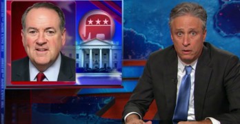 Jon Stewart uses Mike Huckabee to illustrate the Trump-ification of GOP Primary.