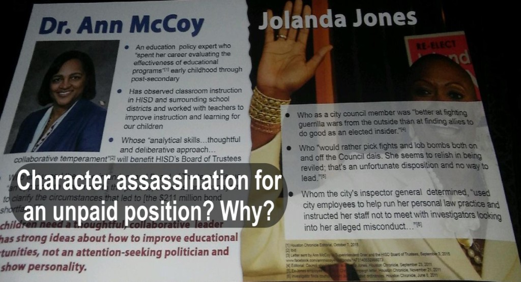 Jolanda Jones, Ann McCoy, Character Assassination, HISD District 4