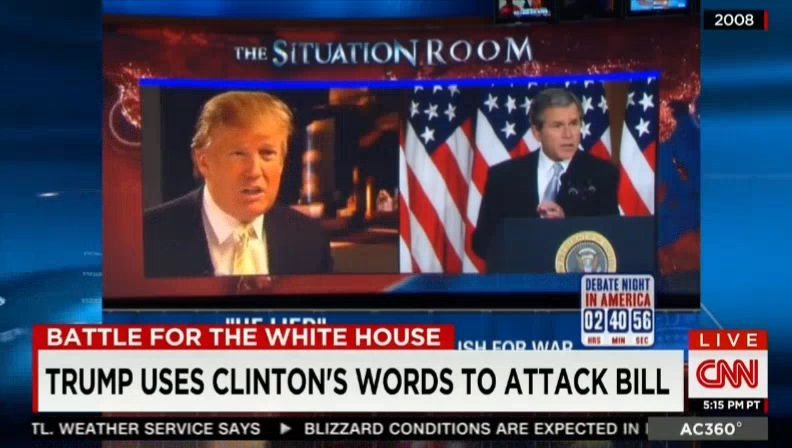 Donald Trump defends Bill Clinton as he attacks George Bush in 2008