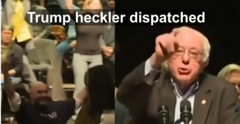 Bernie Sanders dispatches a Donald Trump heckler at University of Massachusetts Amherst UMass