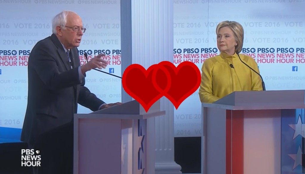 The Democratic Debate at times was like Valentine's Day for Hillary & Bernie