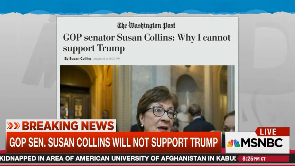 Susan Collins Influential Senator says she will not vote for Donald Trump (VIDEO)