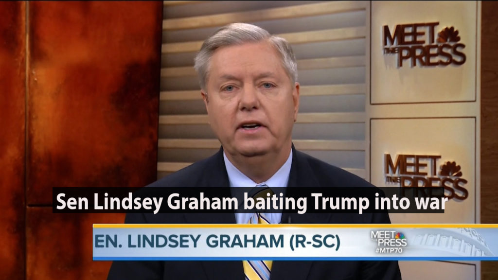 Sen. Lindsey Graham bating Trump into war Assad is saying, F you