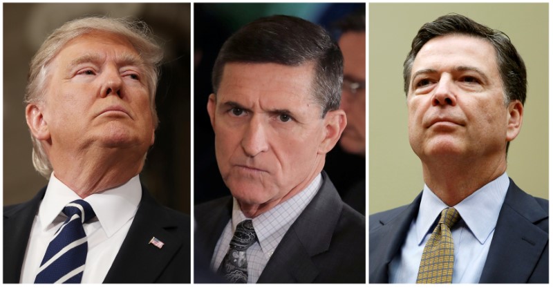 Russia FILE PHOTO: A combination photo shows U.S. President Donald Trump, White House National Security Advisor Michael Flynn and FBI Director James Comey in Washington