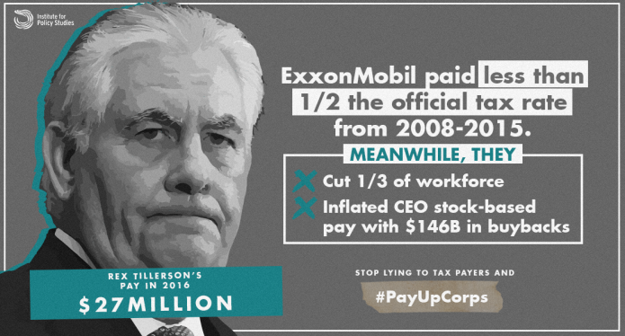 ExxonMobil hiked CEO Tillerson’s pay while dodging taxes, slashing jobs