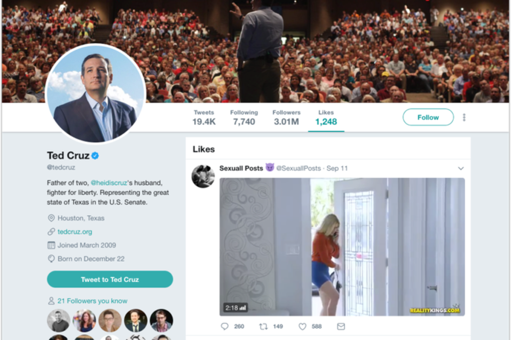 Ted Cruz Twitter Account like Sexuall Posts