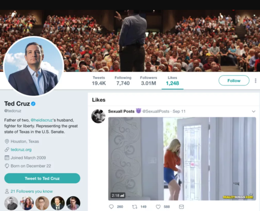Ted Cruz Twitter Account like Sexuall Posts 2
