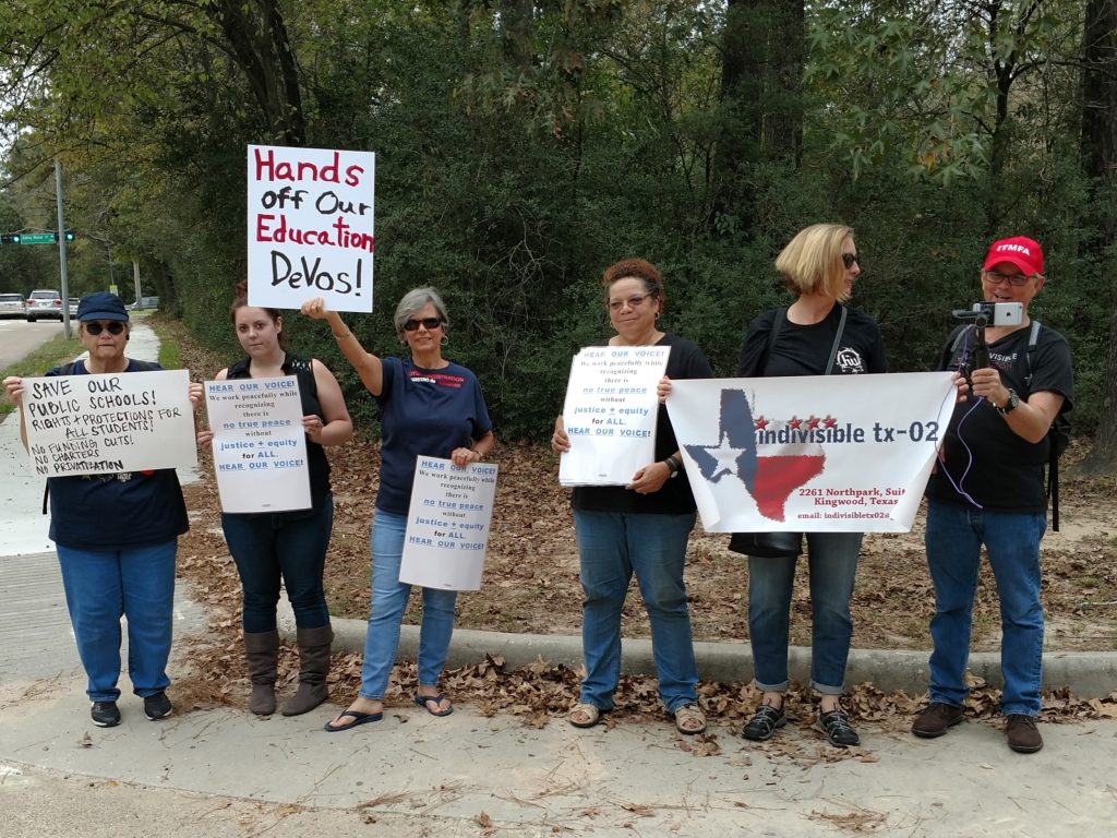 Betsy DeVos greeted by protesters as she visits Houston Area High School (VIDEO)