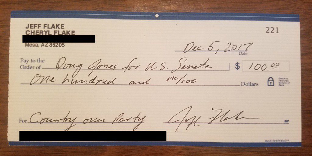 Republican Jeff Flake Check to Doug Jones