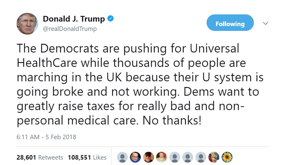 Trump British Healthcare Tweet
