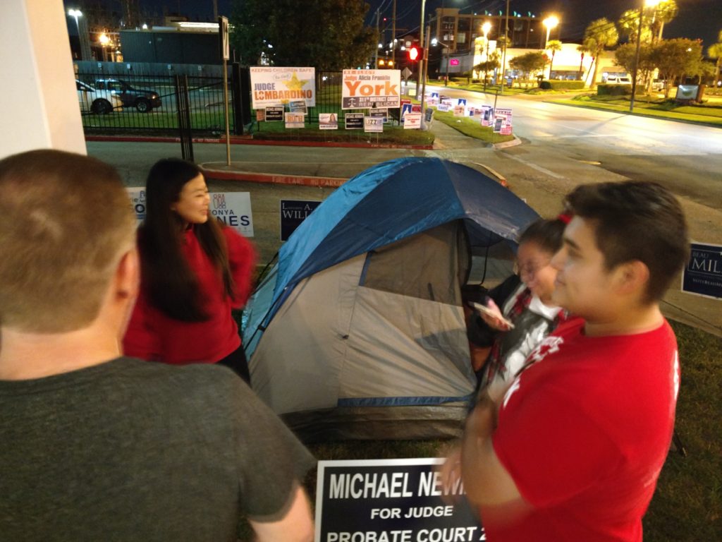 Young voters camp out to be first voting in Midterm 2018 in Houston Texas