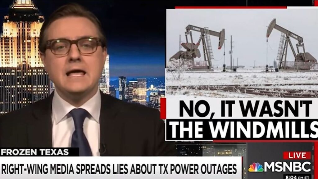 Chris Hayes exposes Texas politicians & Right-Wing Media for lying about green energy and Texas grid
