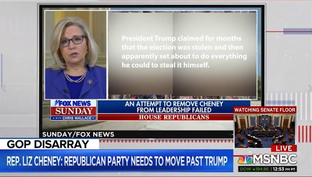 Liz Cheney ON FOX NEWS, tells their audience that Trump was trying to steal the election.
