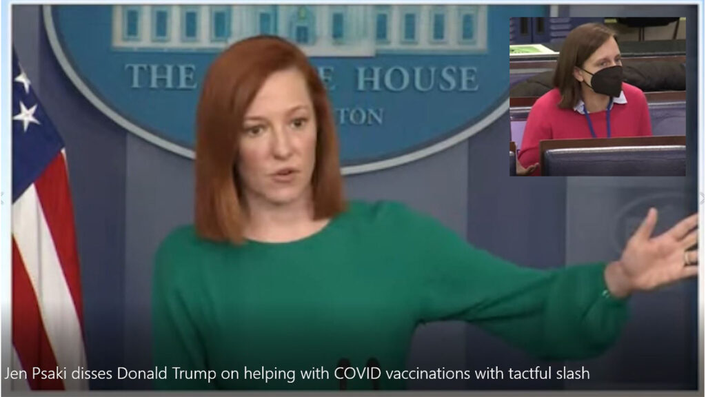 Jen Psaki disses Donald Trump on helping with COVID vaccinations with a tactful slash.