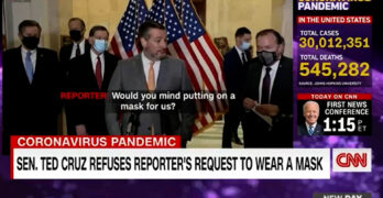 Watch an obstinate Ted Cruz refused to put on a mask when a reporter asked him.
