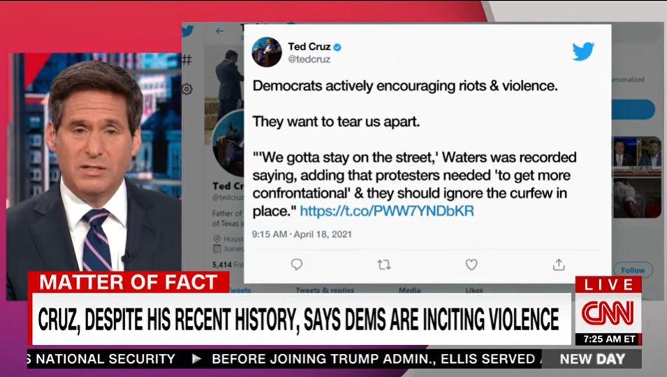 CNN Host throws back Ted Cruz words for faux outrage over Maxine Waters Chauvin case comments