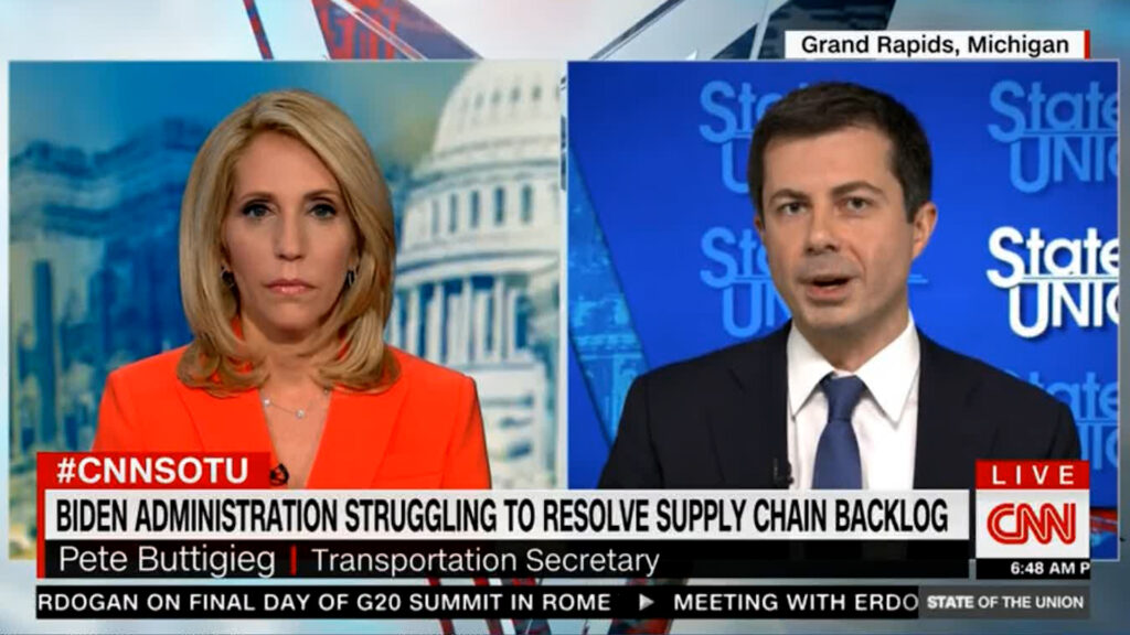 Buttigieg makes it clear that the supply chain problems are a failure of the private sector.