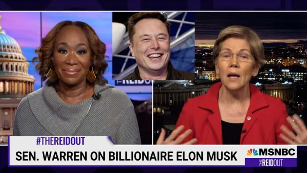 Elizabeth Warren calls Elon Musk world's richest freeloader Joy-Ann Reid exposed him as a parasite