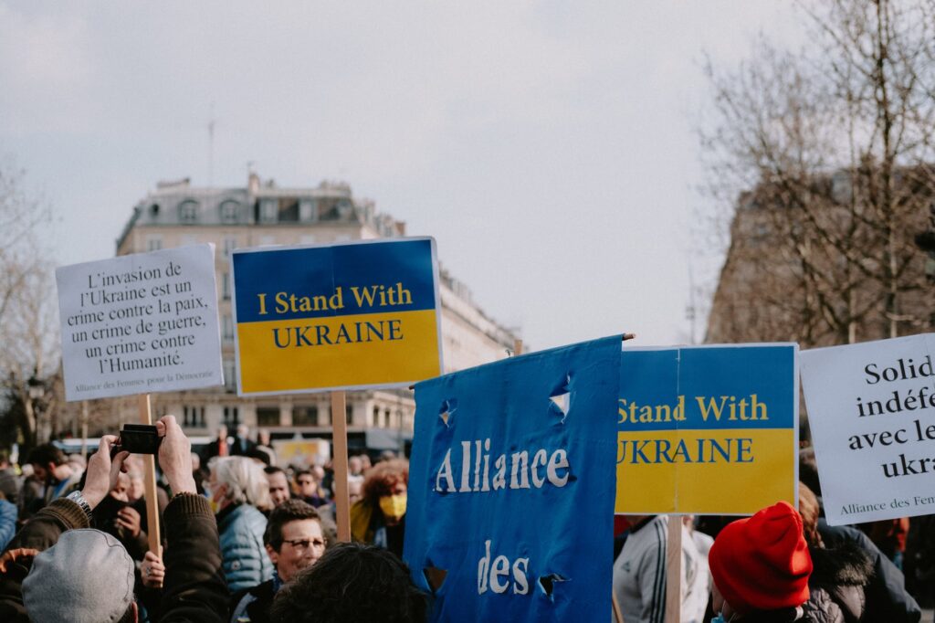 people on protest against war in ukraine