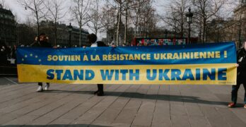 banner with declaration of solidarity with ukraine