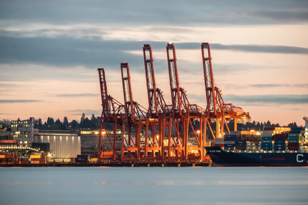 cargo containers crane in the harbor