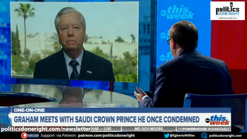 ABC Host calls out Sen. Lindsey Graham for sucking up to Saudi Arabia after vowing MBS punishment.