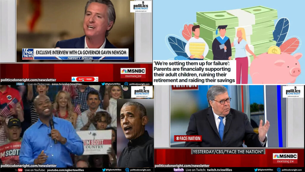 Wall Street wants you to forget the kids. Newsom scalds Hannity. Obama schools Scott, & more.