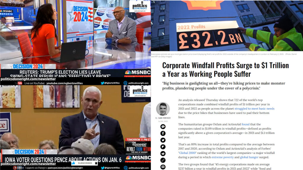 Pence turns into McCain. Koch goes to war on Trump. Corporate windfall profits surge to $1T