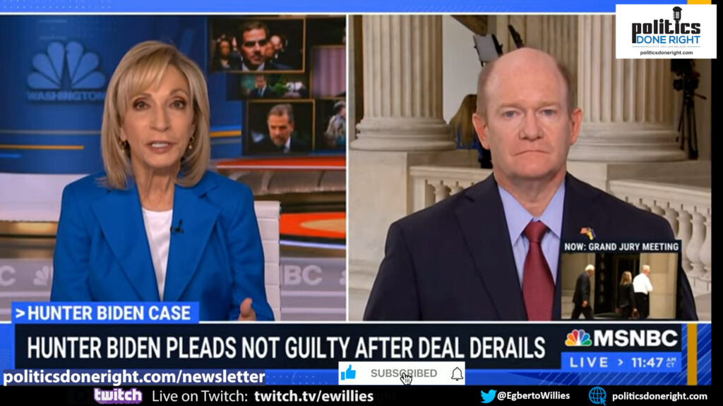 Senator challenges Andrea Mitchell for Hunter/Trump false equivalence. She apologized on air