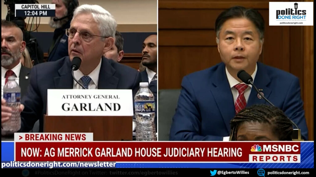 Rep Ted Lieu forced GOP's sham Garland judiciary hearing to highlight Trump as Jan 6 coup leader.