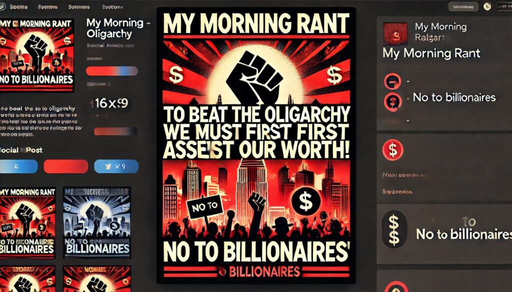 My Morning Rant: We must first assert our worth to beat the oligarchy! - No to billionaires.