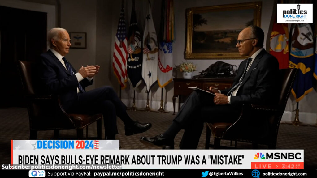 Biden challenged Registered Republican NBC Host Lester Holt for his false equivalence on rhetoric.