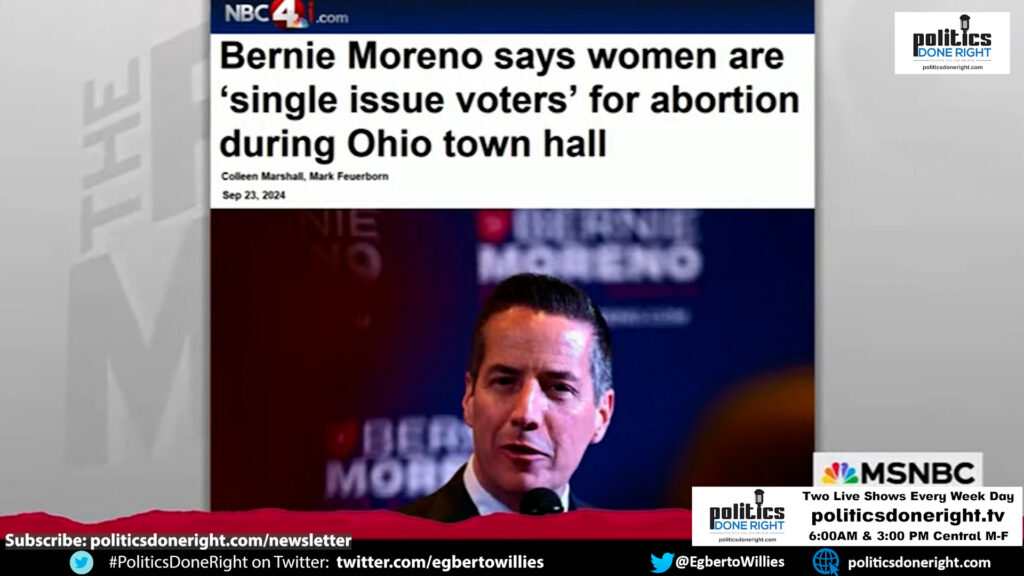 BREAKING: Bernie Moreno, OH GOP Sen. Candidate disparages 50-year-old women supporting abortion.