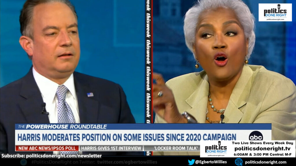 Donna Brazile shamed a Harris attacking red-faced Reince Priebus for ignoring Trump's flip-flops.