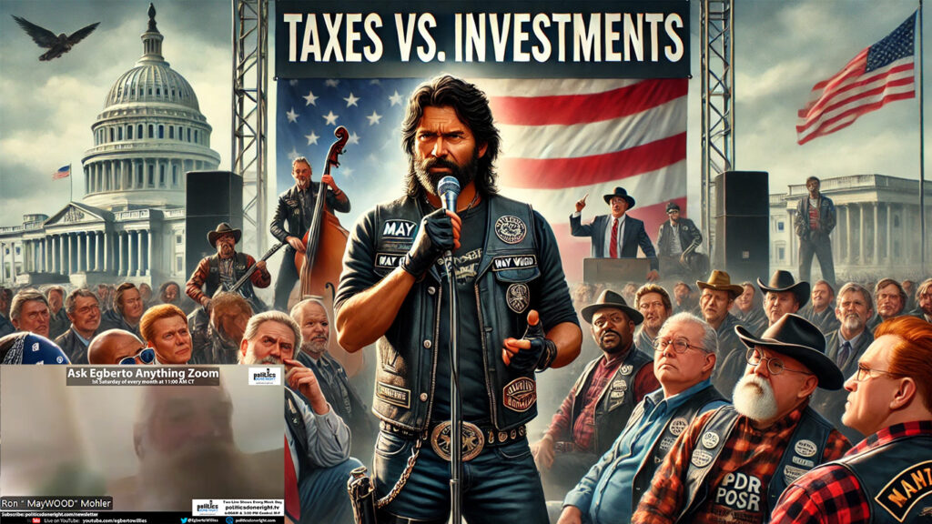 May Wood, a biker & PDR Posse member exposes conservative thinking on taxes vs. investments.