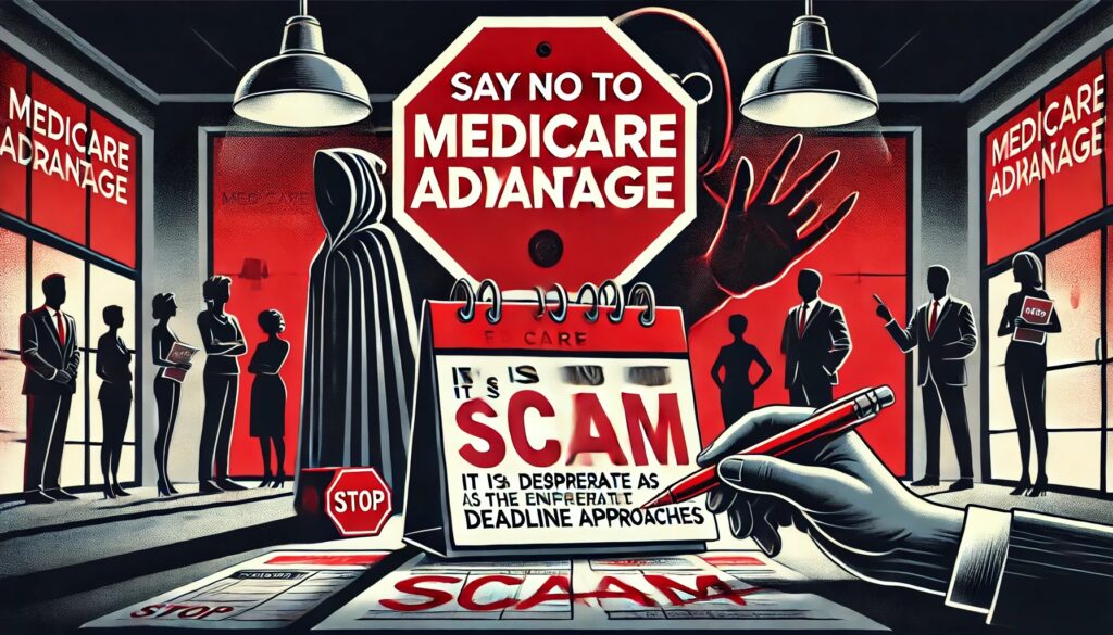 SAY NO TO MEDICARE ADVANTAGE It is a SCAM that's desperate as the enrollment deadline approaches.