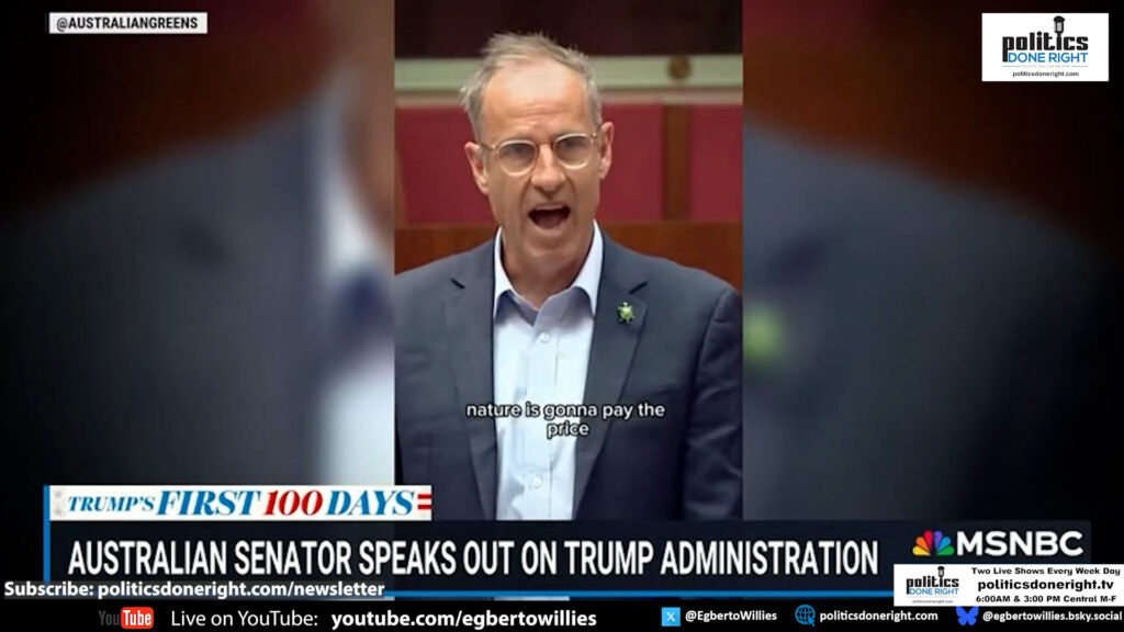 Australian Senator Nick McKim slams Trump and warns America about Trump's fascism.