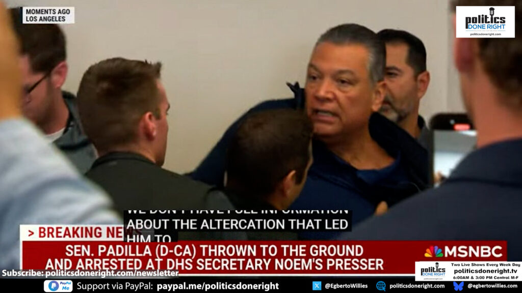 BREAKING: DHS thugs at Kristi Noem ICE press conference violently handcuffed Senator Alex Padilla.