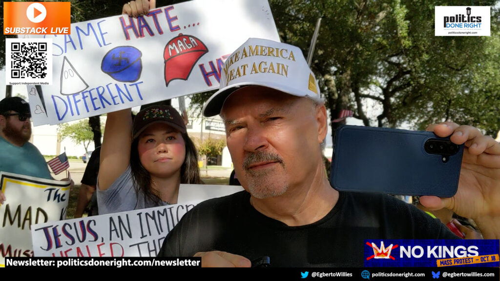 MAGA infiltrator did not expect this exchange at our #NoKingsKingwoodTX protest